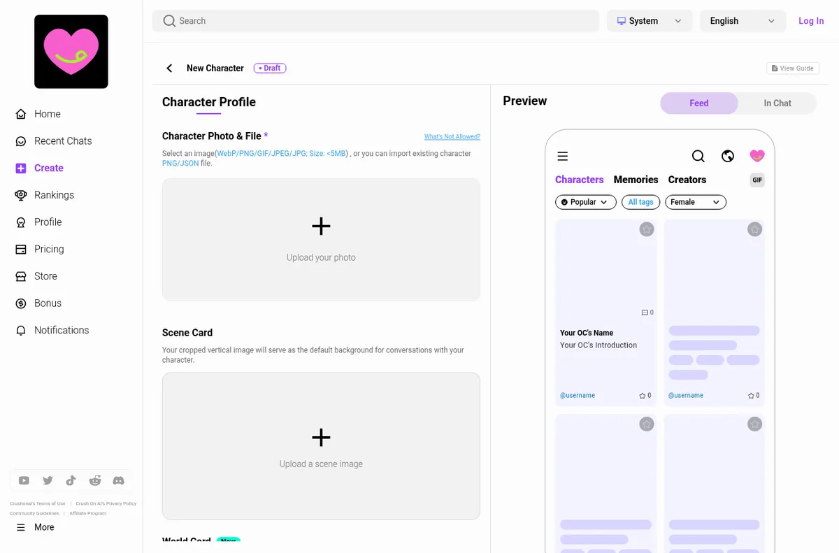 CrushOn AI character creation form