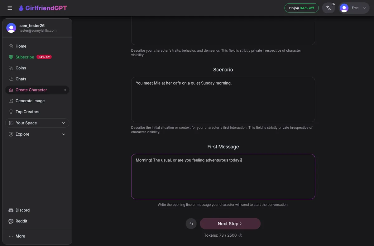 GirlfriendGPT character creator