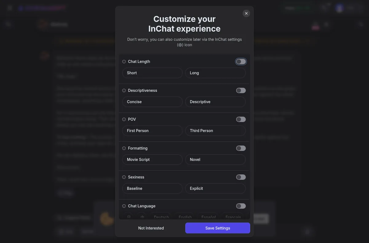 GirlfriendGPT chat customization options