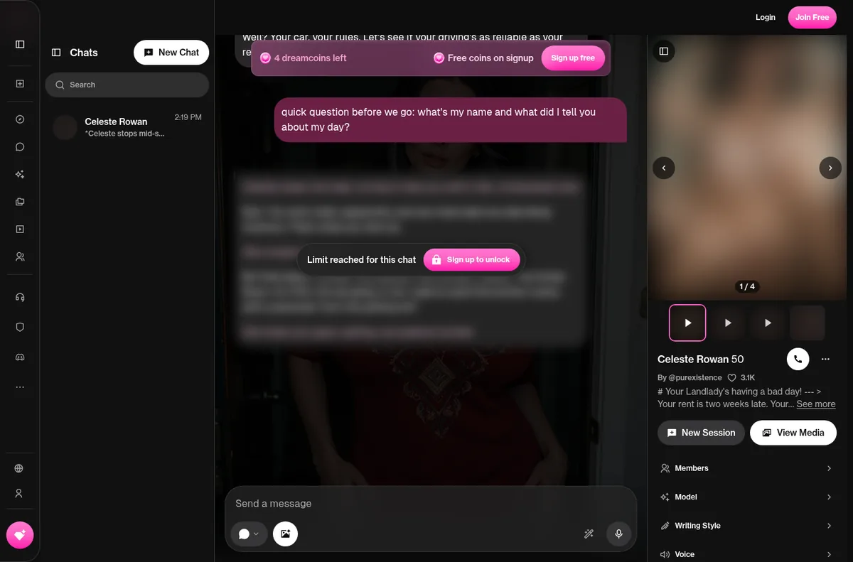 OurDream AI chat locked with Limit reached for this chat