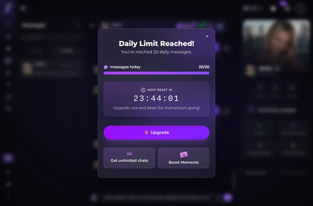 Secrets AI daily limit reached after 20 messages
